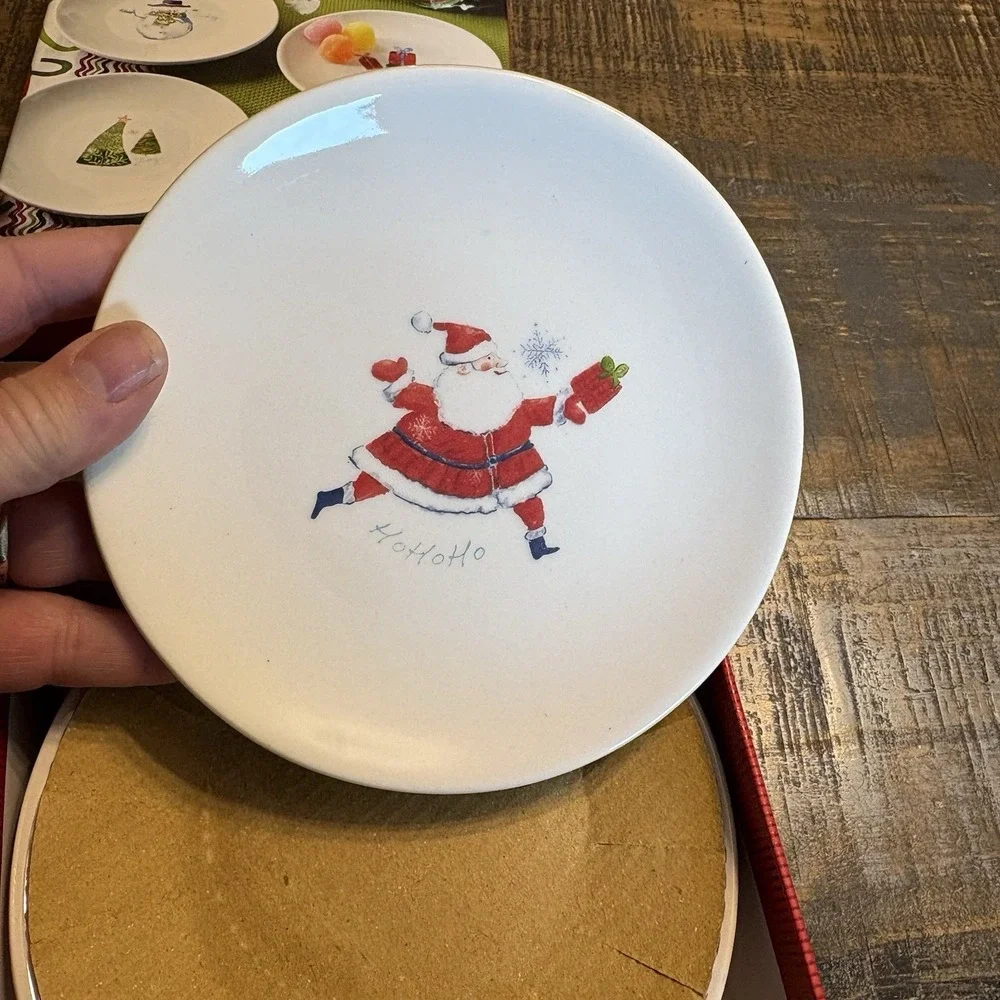 Pier 1 Imports Holiday Appetizer Plates Set Four Christmas Santa Snowman